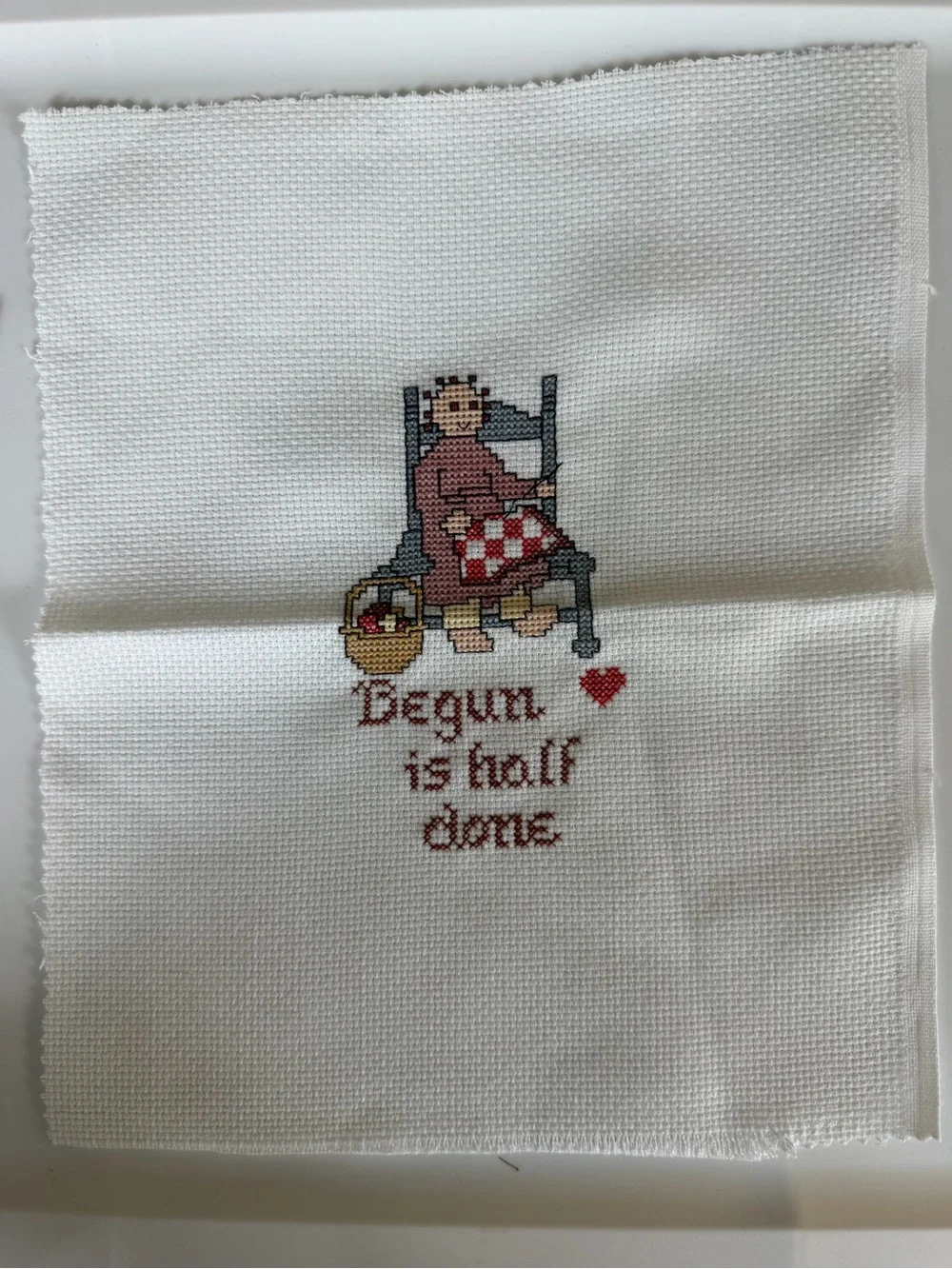 Vintage Cross Stitch Home Art Print in Cream, Red, Brown, Blue